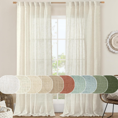 Farmhouse-Style Ivory Semi-Sheer Dual-Use Curtain