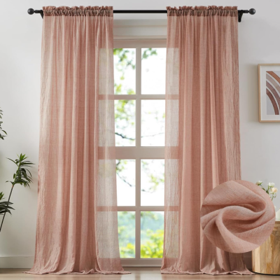 Soft Pink Cotton-Linen Elegant Sheer Curtain