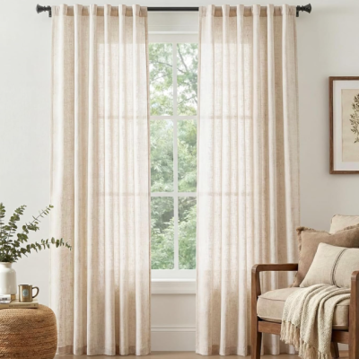 Beige Linen Blend Sheer Dual-Use Curtain