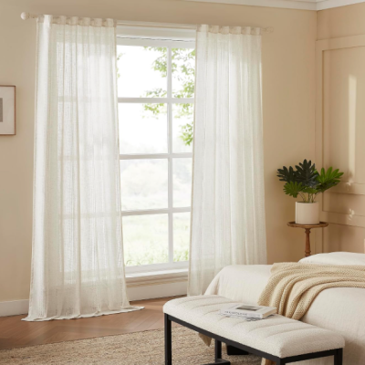 Bohemian-Style Openwork Semi-Sheer Linen Curtain