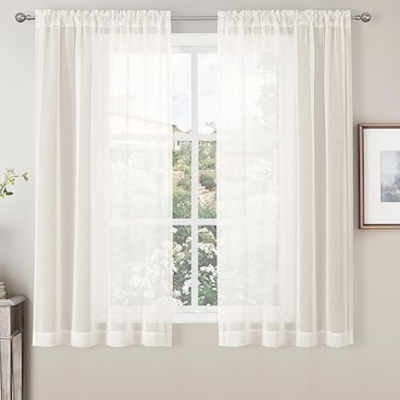 Linen-Colored Semi-Sheer Rod-Pocket Sheer Curtain