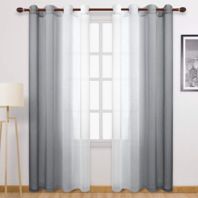 Gray Ombre Faux-Linen Sheer Curtain