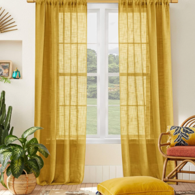 Mustard Yellow Vintage-Style Linen Sheer Curtain