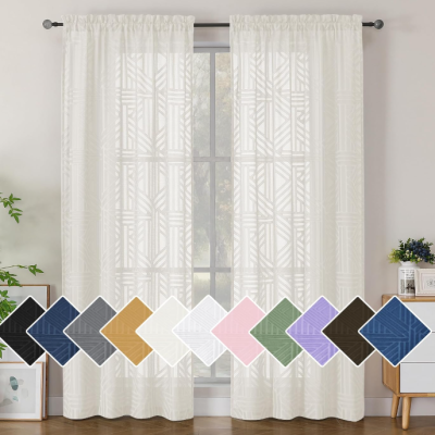 Ivory Geometric Jacquard Sheer Curtain