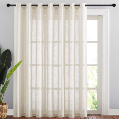 Extra-Wide Beige Semi-Sheer Linen Curtain