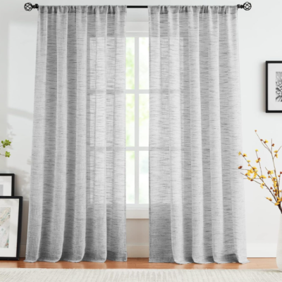 Gray Country-Style Semi-Sheer Rod-Pocket Curtain