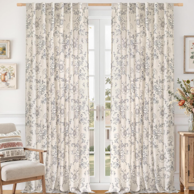 Vintage Floral Pattern Semi-Sheer Curtain