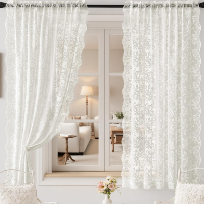 Ivory Vintage Floral Lace Sheer Curtain