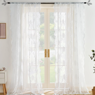 Ivory Vintage Rose Lace Semi-Sheer Curtain