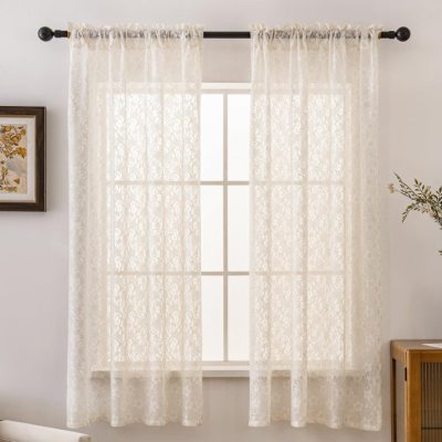 Elegant Beige Lace Sheer Curtain