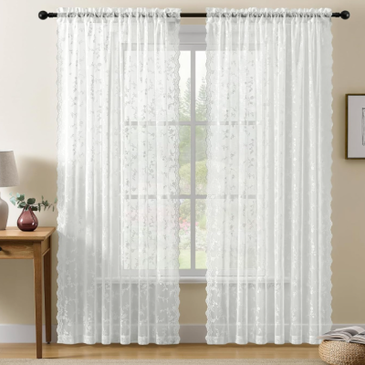 Ivory Vintage Branch-Pattern Lace Sheer Curtain
