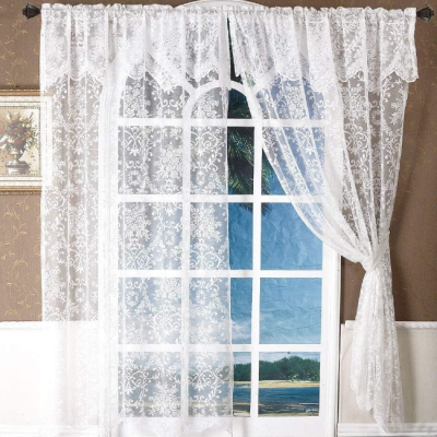 White Victorian Floral Embroidered Lace Curtain
