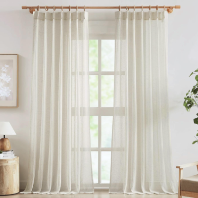 Beige Linen Pinch-Pleat Curtain With Tab-Top/Rod-Pocket Hanging
