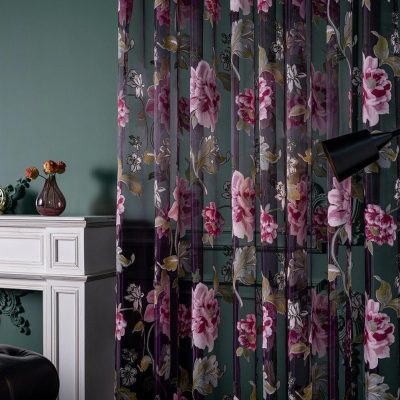 Purple Vintage Floral Organza Sheer Curtain