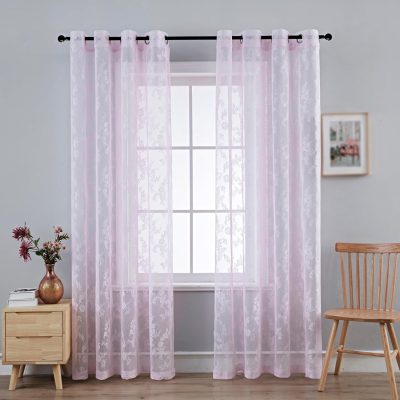Pink Elegant Lace Sheer Curtain
