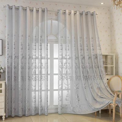 Grey Bohemian Embroidered Lace Sheer Curtain