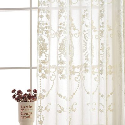 White European-Style Floral Embroidered Sheer Curtain