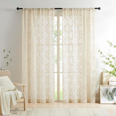 Beige Moroccan-Pattern Lace Sheer Curtain